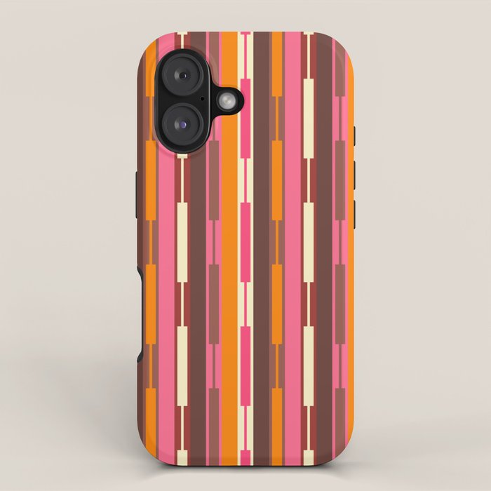 Eclectic Geo Chain Vertical Stripes Pattern Brown Orange Pink iPhone Case Gallery Image 1