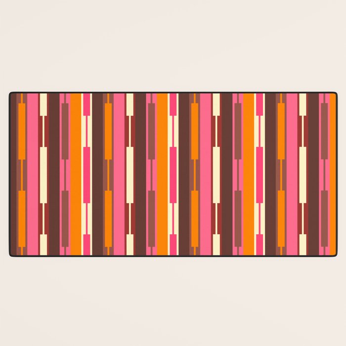Eclectic Geo Chain Vertical Stripes Pattern Brown Orange Pink Desk Mat Gallery Image 3