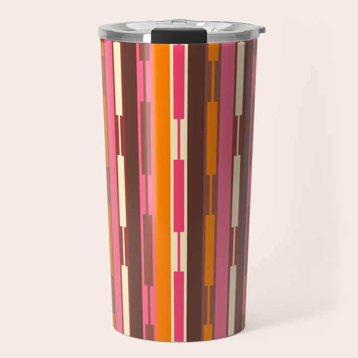 Eclectic Geo Chain Vertical Stripes Pattern Brown Orange Pink Travel Mug Gallery Image 1