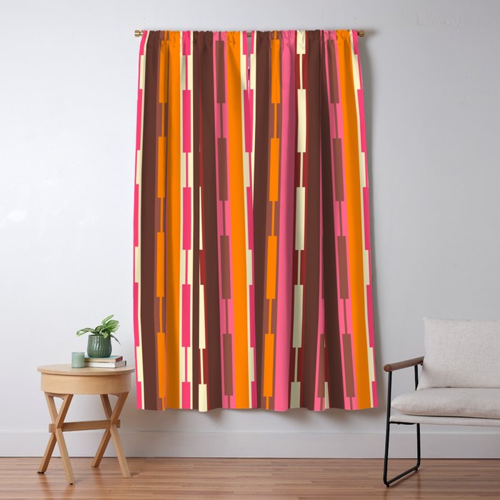 Eclectic Geo Chain Vertical Stripes Pattern Brown Orange Pink Window Curtain Gallery Image 1