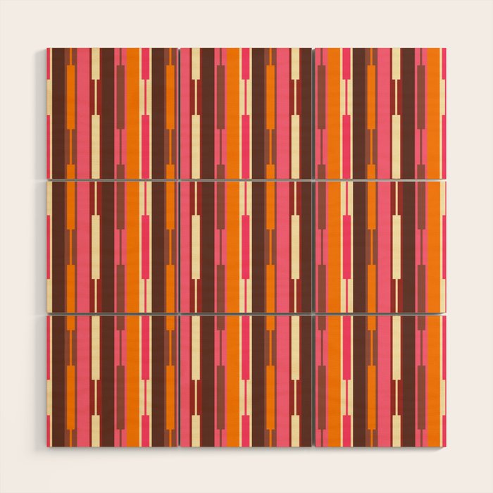Eclectic Geo Chain Vertical Stripes Pattern Brown Orange Pink Wood Wall Art Gallery Image 1