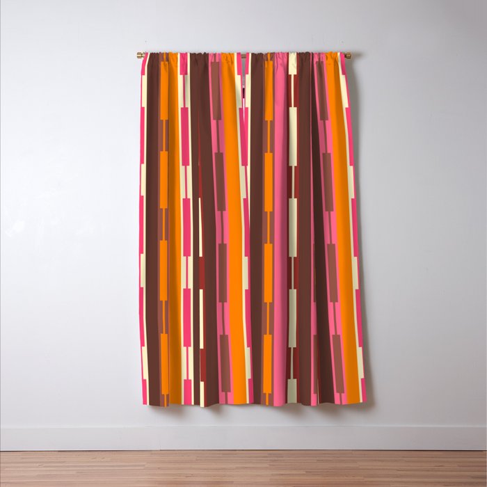 Eclectic Geo Chain Vertical Stripes Pattern Brown Orange Pink Window Curtain Gallery Image 3