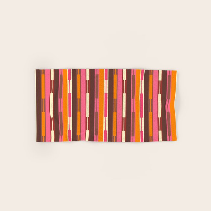 Eclectic Geo Chain Vertical Stripes Pattern Brown Orange Pink Bath Towel Gallery Image 1