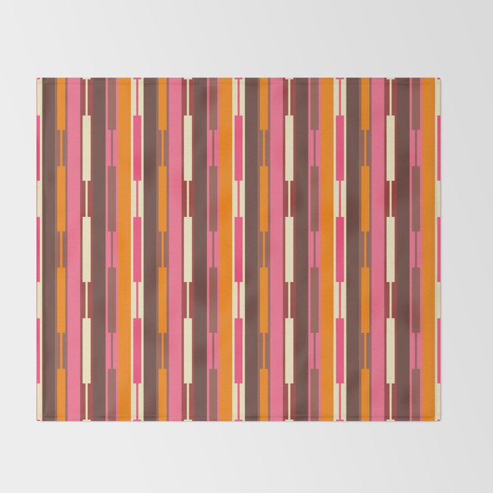 Eclectic Geo Chain Vertical Stripes Pattern Brown Orange Pink Throw Blanket Gallery Image 2