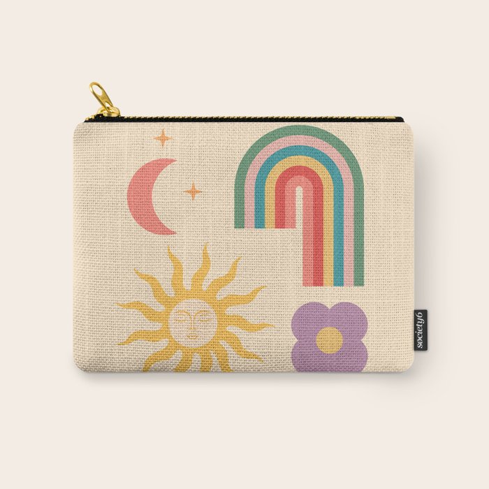 Minimal geometric abstraction Rainbow, Flower, Sun and Moon 2 Carry All Pouch Gallery Image 1