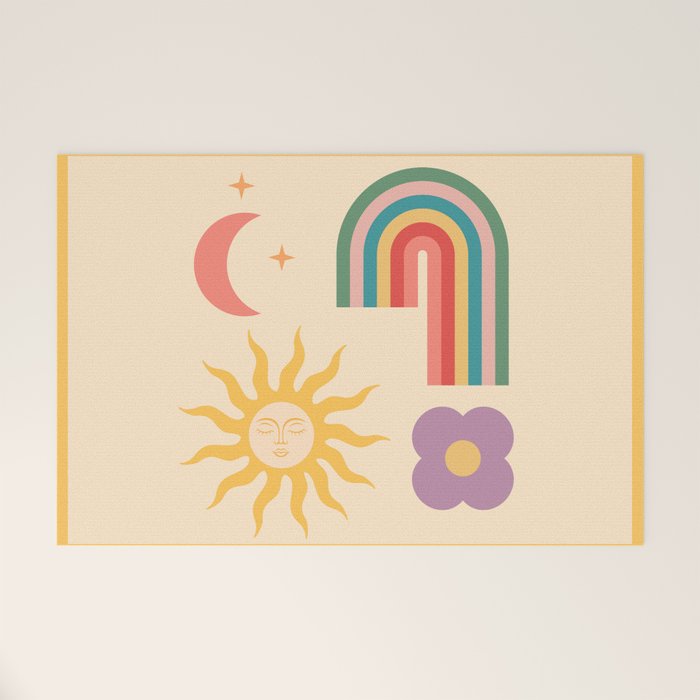 Minimal geometric abstraction Rainbow, Flower, Sun and Moon 2 Welcome Mat Gallery Image 1