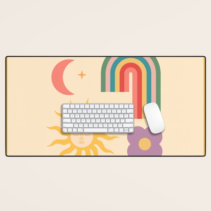 Minimal geometric abstraction Rainbow, Flower, Sun and Moon 2 Desk Mat Gallery Image 1