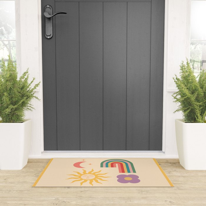 Minimal geometric abstraction Rainbow, Flower, Sun and Moon 2 Welcome Mat Gallery Image 3