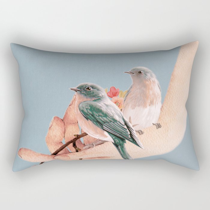 Birds on Hand Rectangular Pillow Gallery Image 1