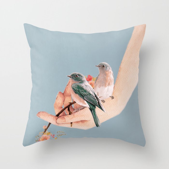 Birds on Hand Throw Pillow Gallery Image 6