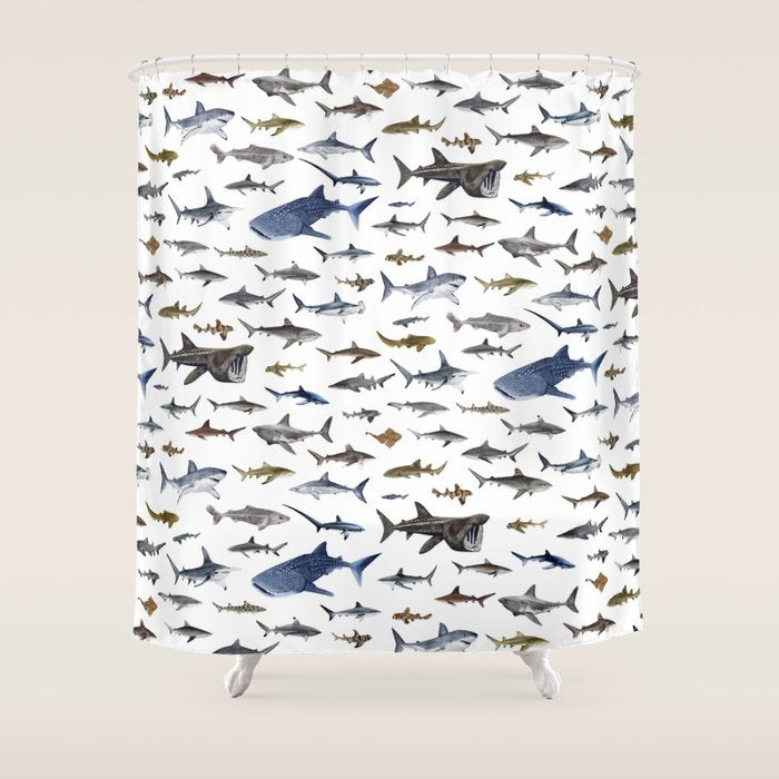 SHARKS poster-white Shower Curtain Gallery Image 1