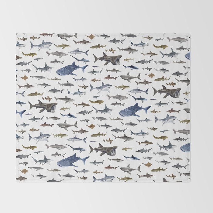 SHARKS poster-white Throw Blanket Gallery Image 2