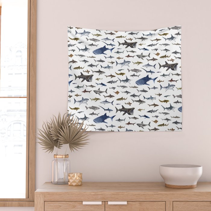 SHARKS poster-white Wall Tapestry Gallery Image 2