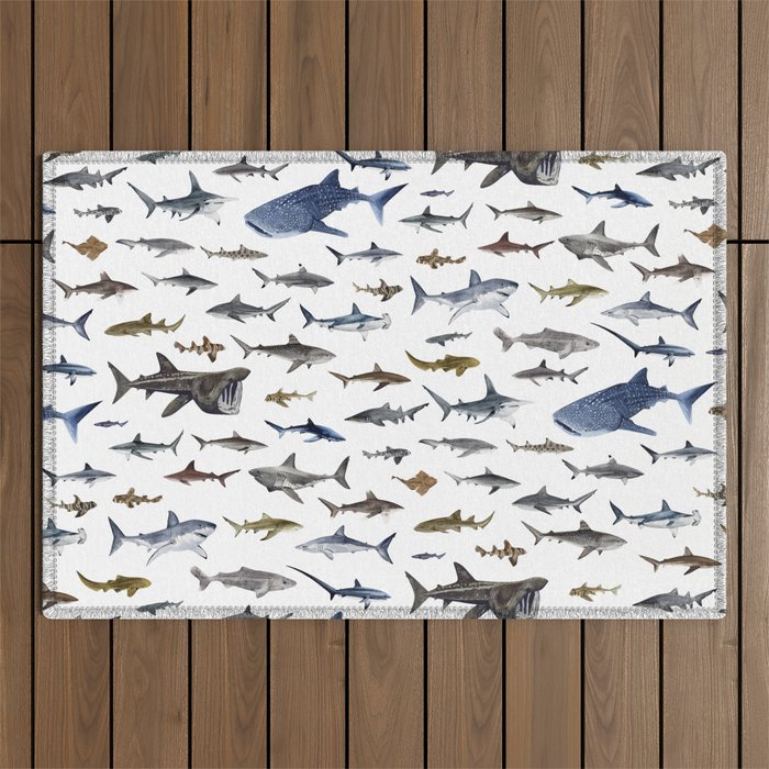 SHARKS poster-white Outdoor Rug Gallery Image 1