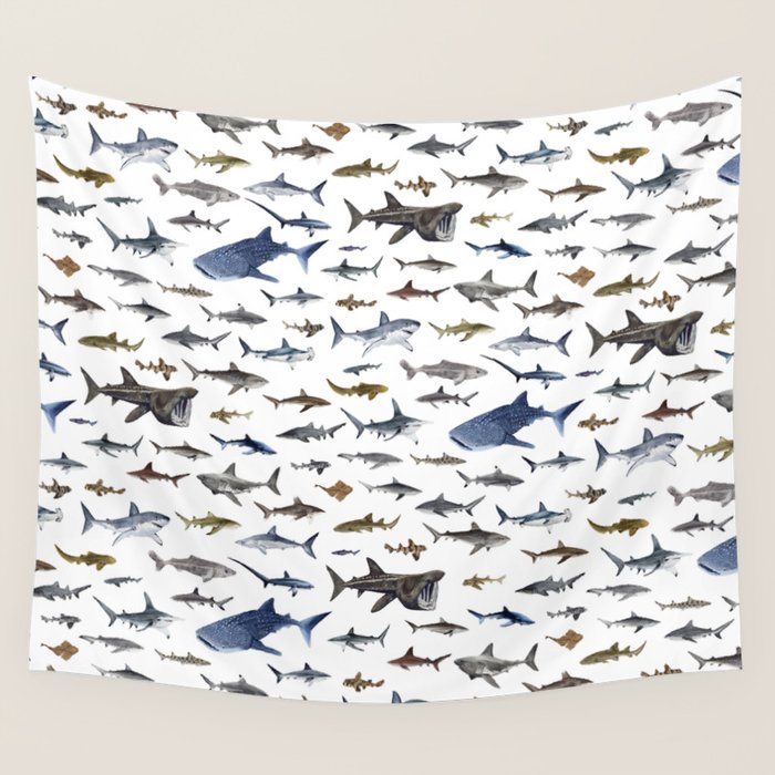 SHARKS poster-white Wall Tapestry Gallery Image 1