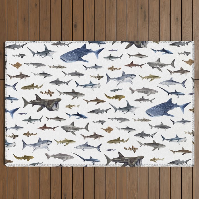 SHARKS poster-white Outdoor Rug Gallery Image 2