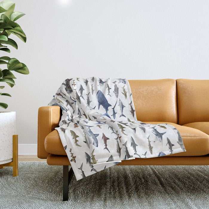 SHARKS poster-white Throw Blanket Gallery Image 1