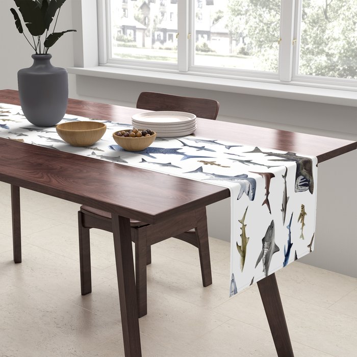 SHARKS poster-white Table Runner Gallery Image 2