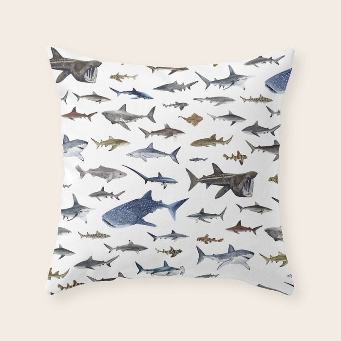SHARKS poster-white Throw Pillow Gallery Image 6