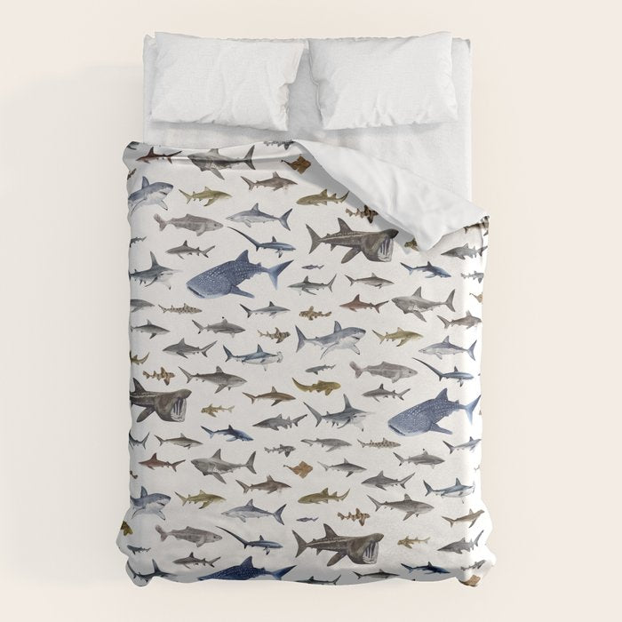 SHARKS poster-white Duvet Cover Gallery Image 6