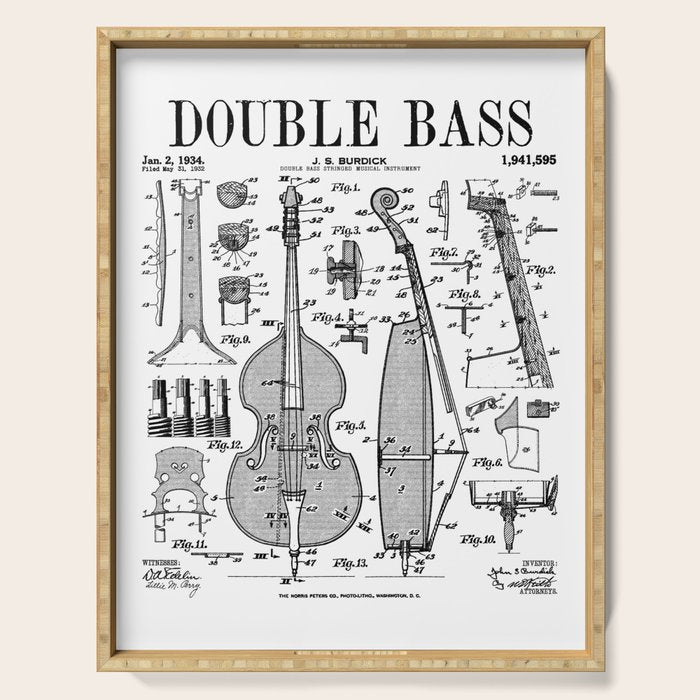 Double Bass Player Bassist Musical Instrument Vintage Patent Serving Tray Gallery Image 1