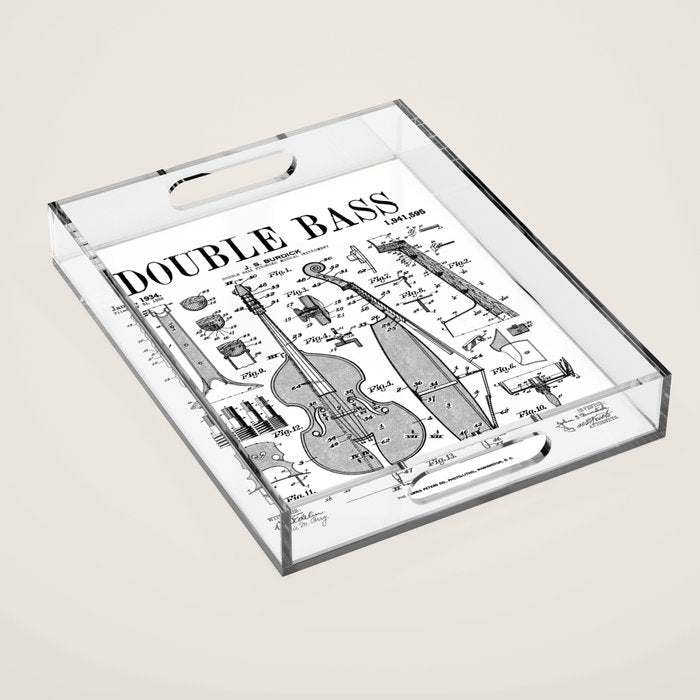 Double Bass Player Bassist Musical Instrument Vintage Patent Acrylic Tray Gallery Image 1