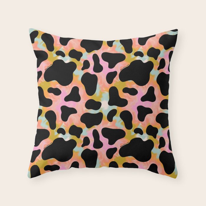 Rainbow Cow Print Throw Pillow Gallery Image 6