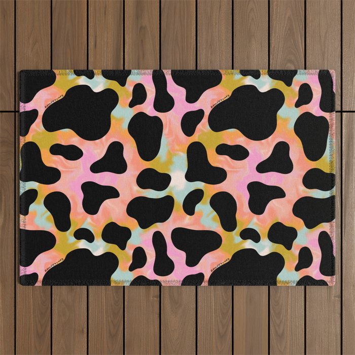 Rainbow Cow Print Outdoor Rug Gallery Image 1