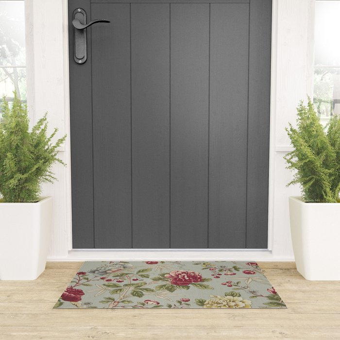 William Morris Tangley Duck Egg Blue Floral Welcome Mat Gallery Image 3