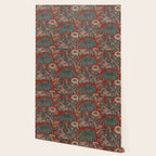 Classic Chinese Chinoiserie Floral Bird Pattern Red Wallpaper Gallery Image 2