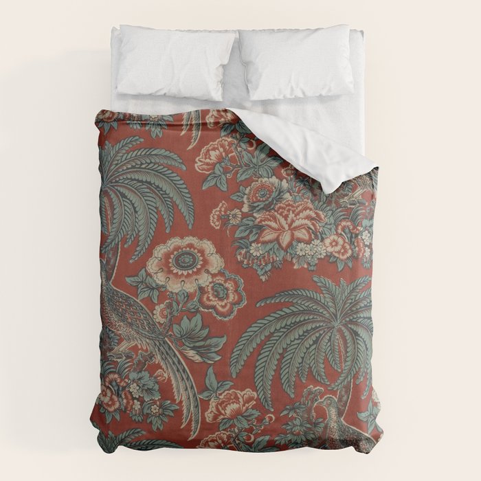 Classic Chinese Chinoiserie Floral Bird Pattern Red Duvet Cover Gallery Image 6
