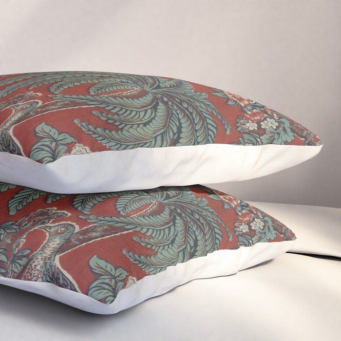 Classic Chinese Chinoiserie Floral Bird Pattern Red Pillow Sham Gallery Image 3
