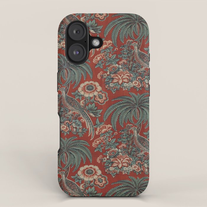 Classic Chinese Chinoiserie Floral Bird Pattern Red iPhone Case Gallery Image 1