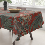 Classic Chinese Chinoiserie Floral Bird Pattern Red Tablecloth Gallery Image 3