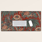 Classic Chinese Chinoiserie Floral Bird Pattern Red Desk Mat Gallery Image 1