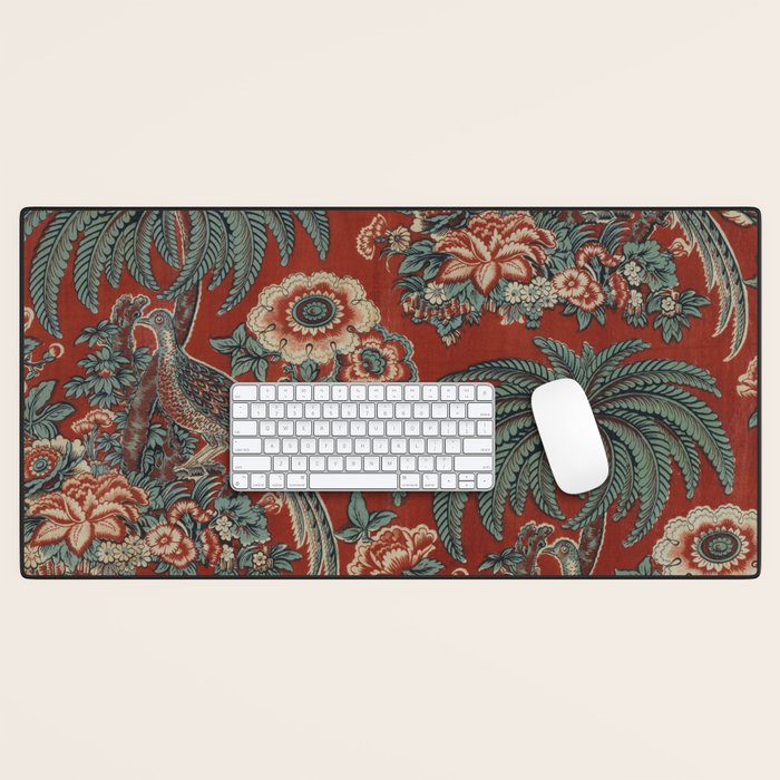 Classic Chinese Chinoiserie Floral Bird Pattern Red Desk Mat Gallery Image 1