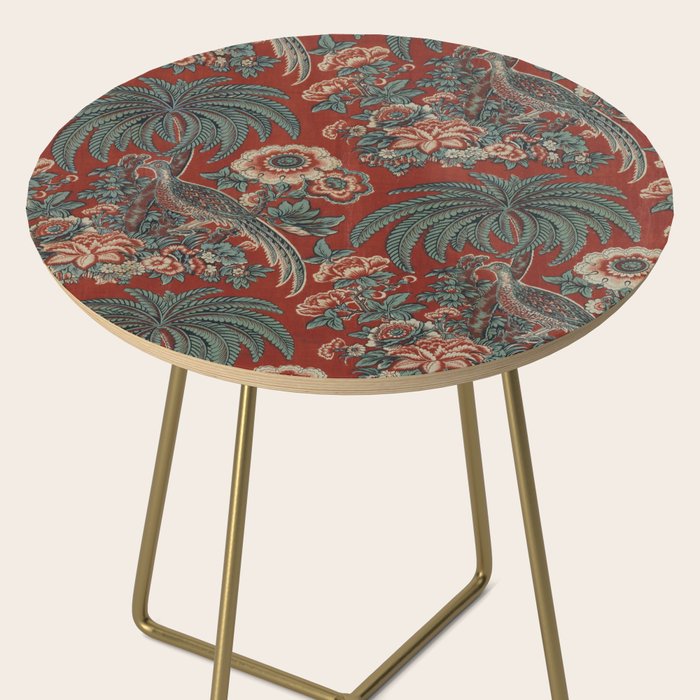 Classic Chinese Chinoiserie Floral Bird Pattern Red Side Table Gallery Image 2