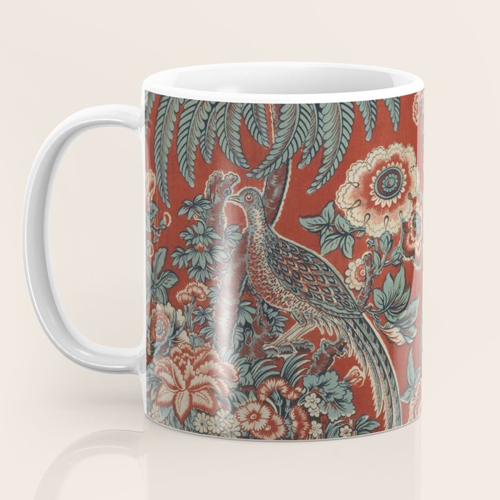 Classic Chinese Chinoiserie Floral Bird Pattern Red Coffee Mug Gallery Image 3