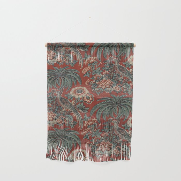 Classic Chinese Chinoiserie Floral Bird Pattern Red Wall Hanging Gallery Image 1