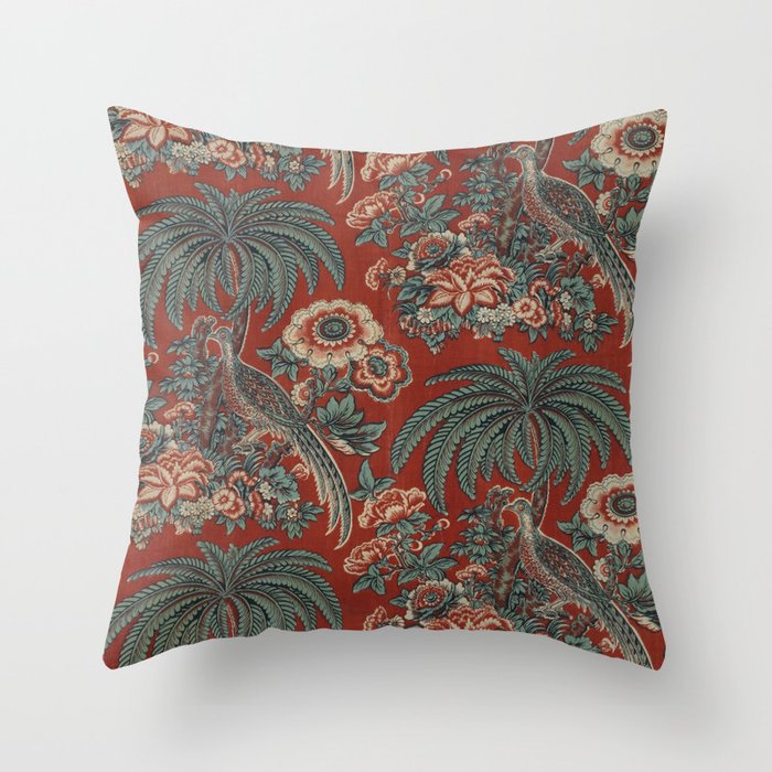 Classic Chinese Chinoiserie Floral Bird Pattern Red Throw Pillow Gallery Image 6