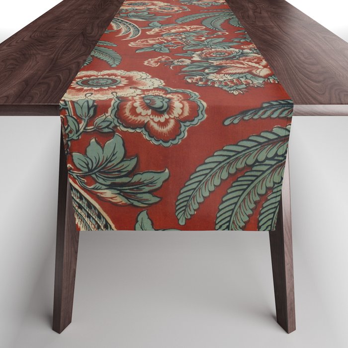 Classic Chinese Chinoiserie Floral Bird Pattern Red Table Runner Gallery Image 1
