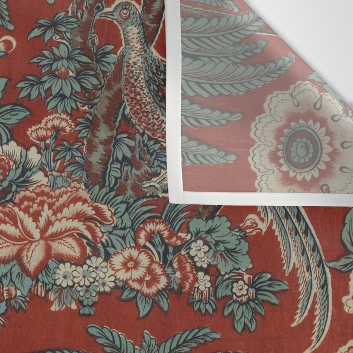 Classic Chinese Chinoiserie Floral Bird Pattern Red Wall Tapestry Gallery Image 3