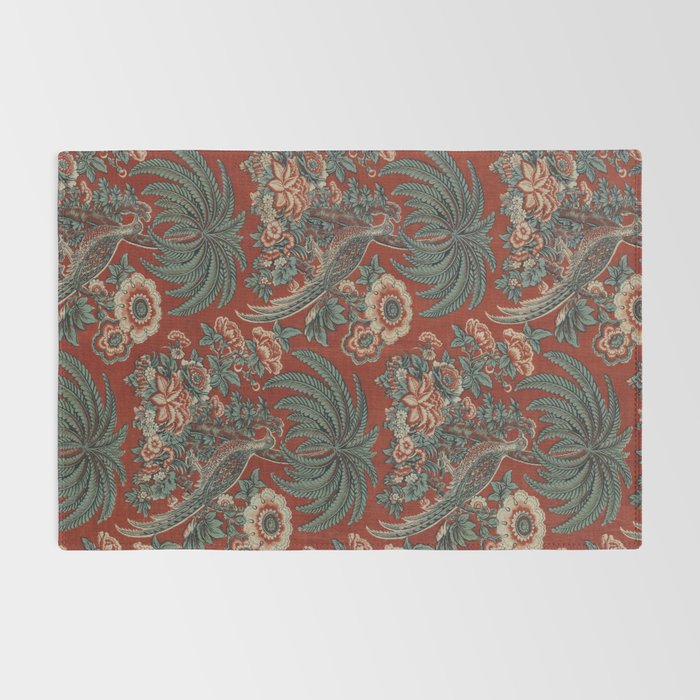 Classic Chinese Chinoiserie Floral Bird Pattern Red Rug Gallery Image 2