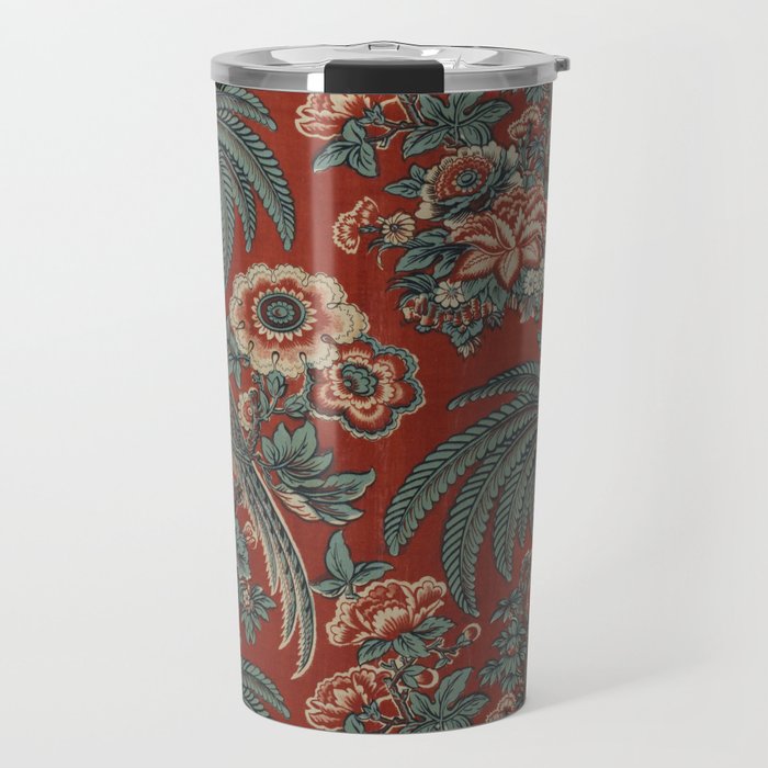 Classic Chinese Chinoiserie Floral Bird Pattern Red Travel Mug Gallery Image 1