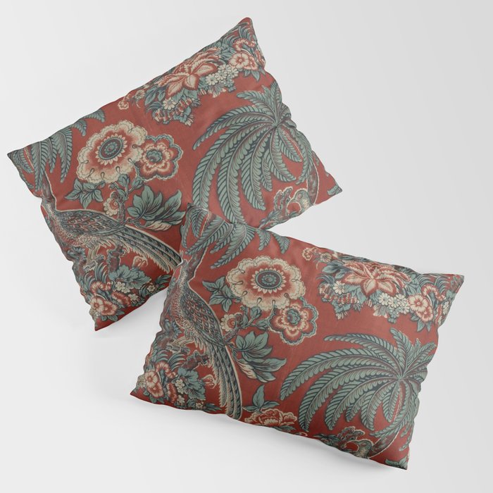 Classic Chinese Chinoiserie Floral Bird Pattern Red Pillow Sham Gallery Image 1