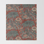 Classic Chinese Chinoiserie Floral Bird Pattern Red Throw Blanket Gallery Image 2