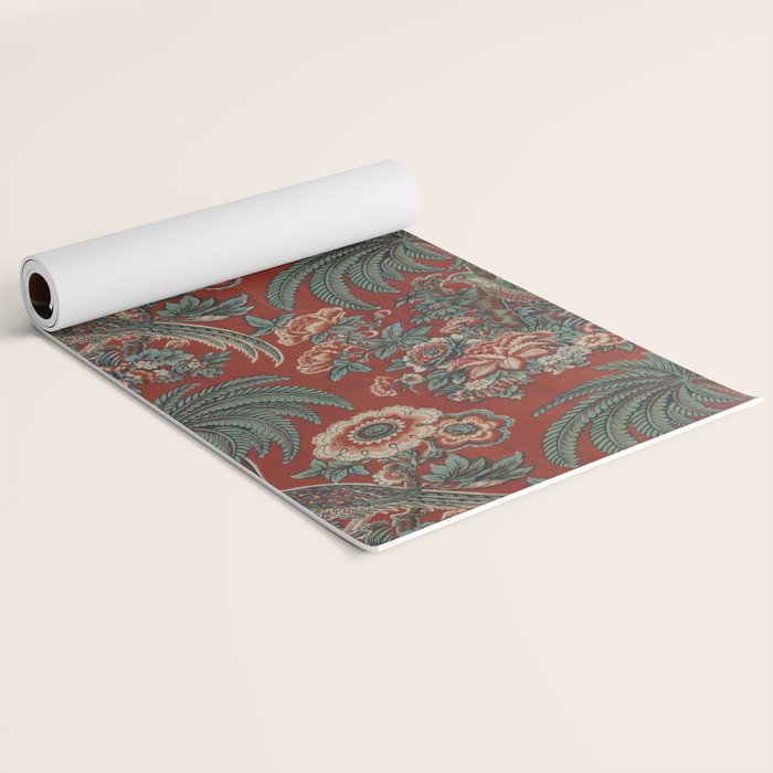 Classic Chinese Chinoiserie Floral Bird Pattern Red Yoga Mat Gallery Image 2