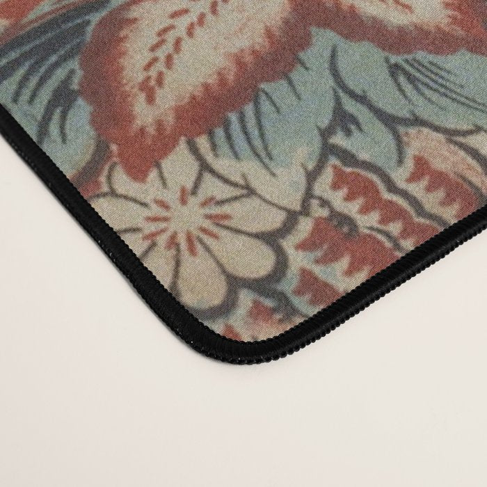 Classic Chinese Chinoiserie Floral Bird Pattern Red Desk Mat Gallery Image 4