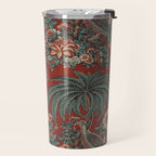 Classic Chinese Chinoiserie Floral Bird Pattern Red Travel Mug Gallery Image 2