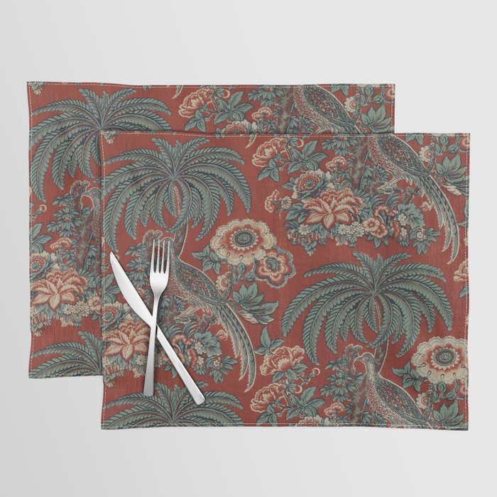 Classic Chinese Chinoiserie Floral Bird Pattern Red Placemat Gallery Image 1